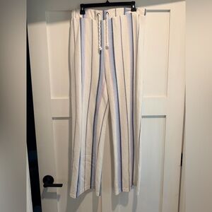 Ocean Drive Wide Leg Drawstring Pants White w/Multicolor Stripes Boho Beach